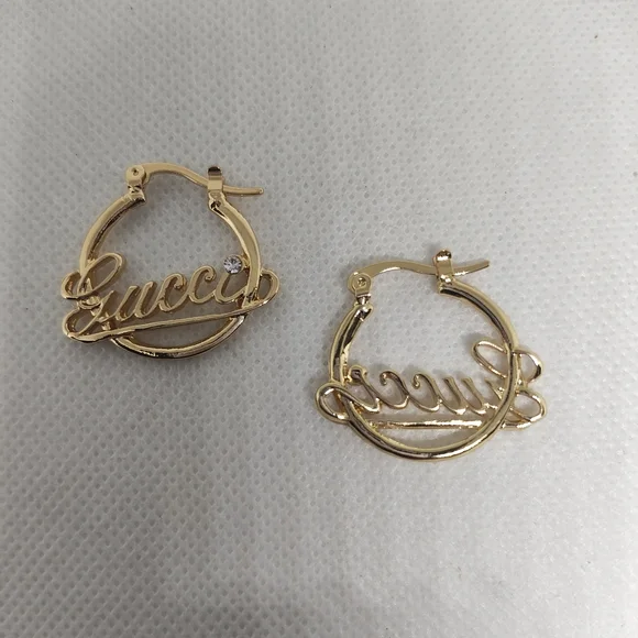 Fashion Gold Logo Hoop Earrings - Picture 3 of 4